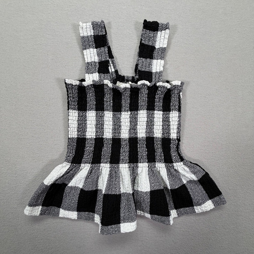LOFT‎ Women Top Slim Black Gingham Smocked Peplum XXSP